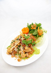 Yam Naem Khao Thot - Spicy Salad with fermented pork, vegetable and rice