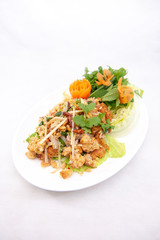 Yam Naem Khao Thot - Spicy Salad with fermented pork, vegetable and rice