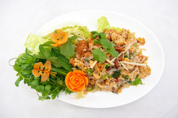Yam Naem Khao Thot - Spicy Salad with fermented pork, vegetable and rice