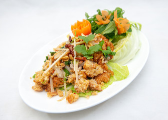 Yam Naem Khao Thot - Spicy Salad with fermented pork, vegetable and rice