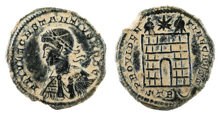 Ancient Roman copper coin of Emperor Constantius II.