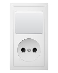 Electrical socket Type C with switch. Power plug vector illustration. Realistic receptacle from Europe. The lights handle button on and off.