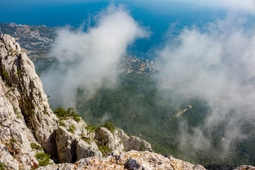 The south coast of Crimea. At the top of the Ai-Petri mountain, Crimea. Above the precipice

