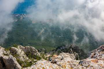 The south coast of Crimea. At the top of the Ai-Petri mountain, Crimea. Above the precipice
