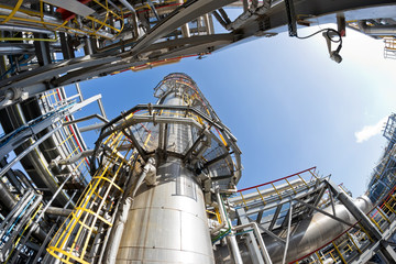 View of the shop of the refinery from the bottom up