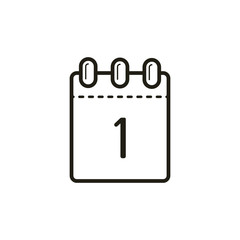 black and white linear icon of the tear-off calendar with number one