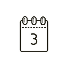 black and white linear icon of the tear-off calendar with number three