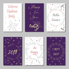 Naklejka premium New Year and Merry Christmas decoration set.