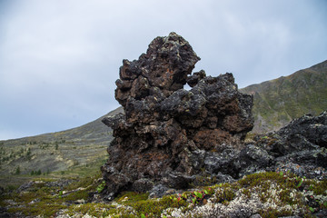 Frozen volcanic lava stone thousands of years after the eruption