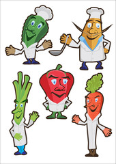 Vegetables cook, a set of painted characters
