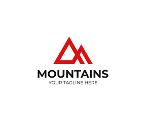 Abstract mountains logo template. Triangle mountain peak vector design. Top of the mountain logotype