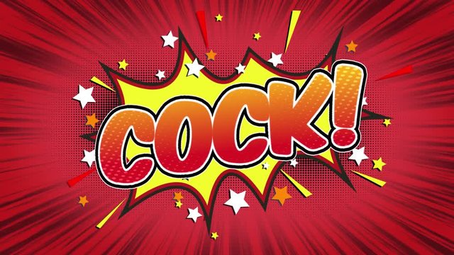 COCK Word Retro Cartoon Comic Bubbles Popup Style Expressions Colored Bomb and Smoke Strip Dotted and red Speed Radial line Seamless loop Animation black / green screen 4k doodle background