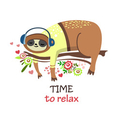 Cute cartoon sloth n the branch. Time to relax © mohinimurti