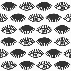 Abstract black blinking feminine eyes with lashes pattern on white background