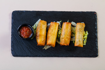 Spring roll with sauce