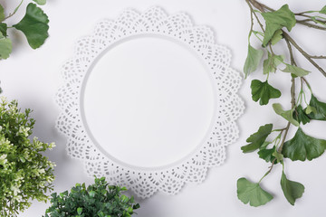 Tray with Branches and Plants Flat Lay Top View