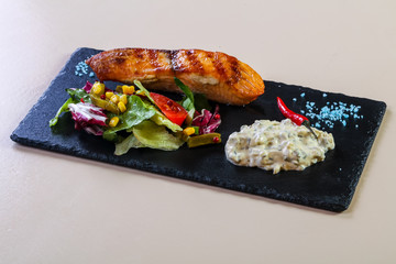 Grilled salmon steak