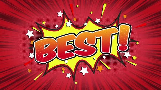 Best Word Retro Cartoon Comic Bubbles Popup Style Expressions Colored Bomb and Smoke Strip Dotted and red Speed Radial line Seamless loop Animation black / green screen 4k doodle background