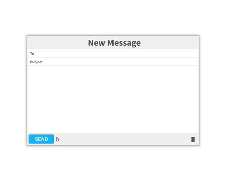Email message Blank window of E-mail, template. E-mail blank template internet mail frame interface for mail message. User interface web panel send. Vector illustration.