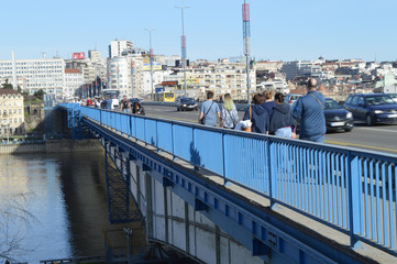 City panorama with bridge across river