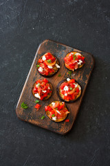 Eggplants, tomatoes , sweet peppers and ricotta snack