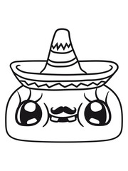 mustache schnurrbart mexiko sombrero hut mütze südamerika süß niedlich gesicht grinsen lustig cool comic cartoon clipart