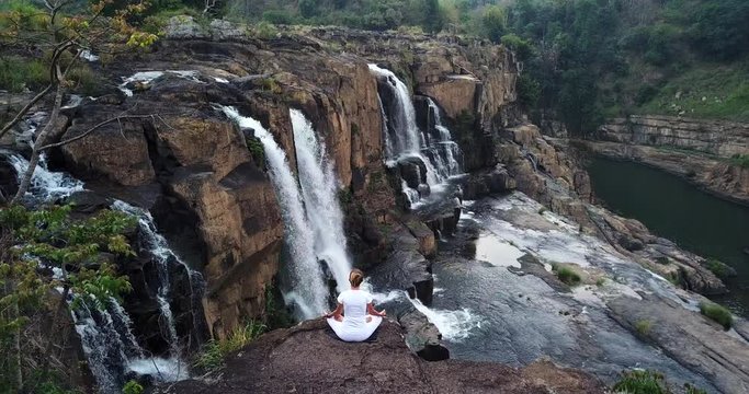 Serenity and yoga practicing at Pongour Falls, Vietnam