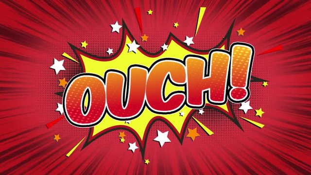 ouch Word Retro Cartoon Comic Bubbles Popup Style Expressions Colored Bomb and Smoke Strip Dotted and red Speed Radial line Seamless loop Animation black / green screen 4k doodle background