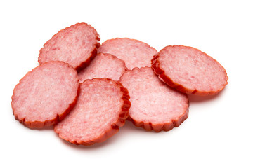 Slices of salami. Isolated on a white background.
