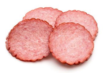 Slices of salami. Isolated on a white background.