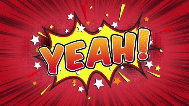 yeah Word Retro Cartoon Comic Bubbles Popup Style Expressions Colored Bomb and Smoke Strip Dotted and red Speed Radial line Seamless loop Animation black / green screen 4k doodle background