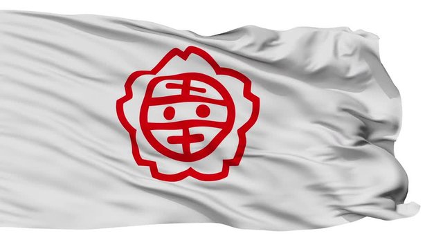 Satte flag, Saitama prefecture, realistic animation isolated on white seamless loop - 10 seconds long (alpha channel is included)