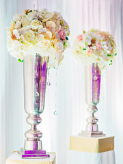 Flower decorations at a banquet in a restaurant