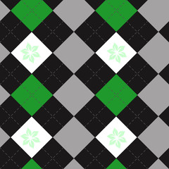 Vector checkered fabric texture print in shades of black, green and gray. Seamless tartan plaid pattern.