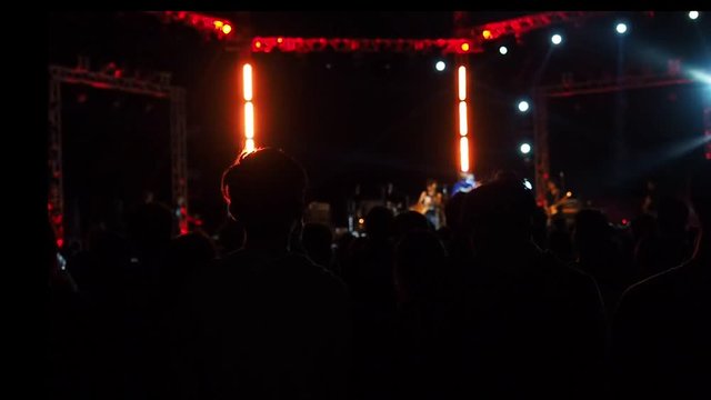 Shot of some cheering fans at a life concert, some visible noise due high ISO, soft focus, also normal speed, Full HD, 1080p.