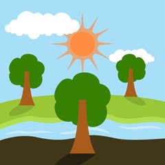 Sunny day landscape illustration