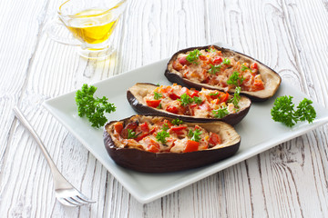 Eggplants, tomatoes , sweet peppers and ricotta snack