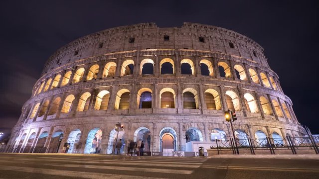 Night time lapse of the Colosseum in Rome