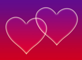 Fototapeta na wymiar Two hearts. Geometric stylish abstract background in purple and red colors. Card