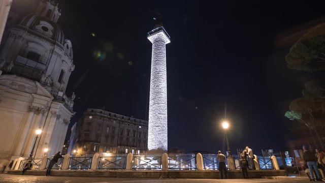 Night timelapse at the Trajan's Column in Rome
