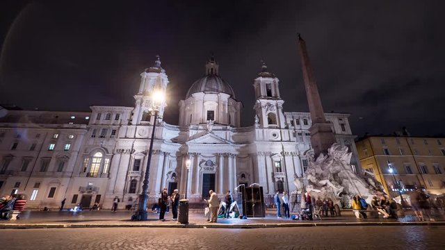 Night timelapse of Piazza Navona in Rome