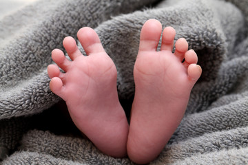 Close up of newborn baby feet