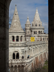 Fototapeta na wymiar Budapest Hungary-21 March 2016.Fisherman's Bastion in Budapest filled with tourists
