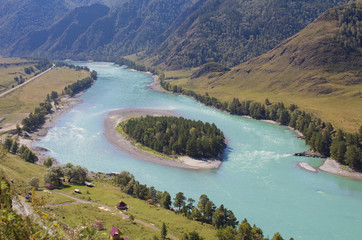 Turquoise river Katun, Altai Mountains, top view (Бирюзовая река Катунь, Горный Алтай, вид сверху)