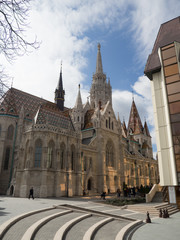 Budapest Hungary-21 March 2016.Matthias Church on Buda hill  filled with tourists