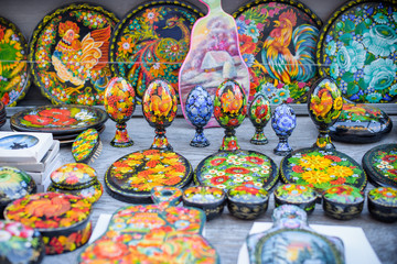 Handmade crafts in the bazaar in the city 