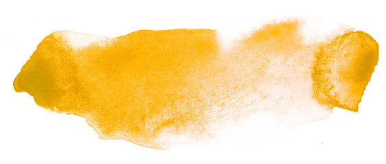 yellow watercolor stain. Isolated on white background, element for design.