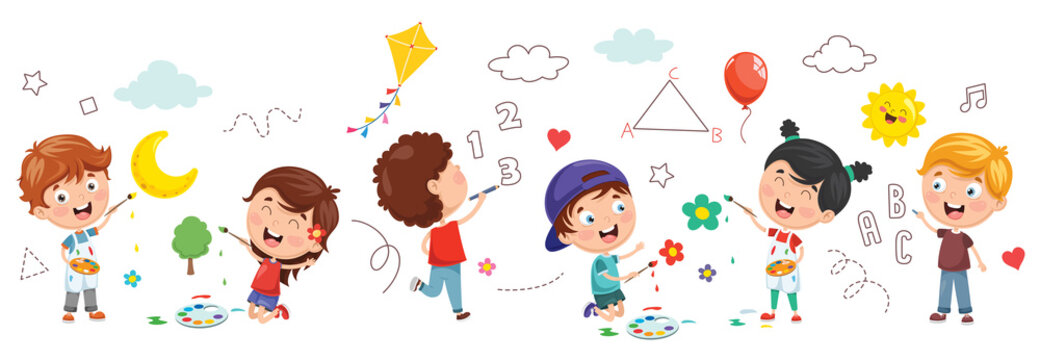 Vector Illustration Of Kids Painting