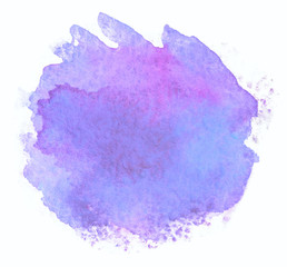 violet color watercolor stain texture. Isolated on white background, element for design. brush strokes painted by hand.
