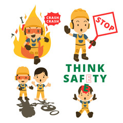 Set of Construction worker, Accident working, safety first, health and safety, vector illustrator